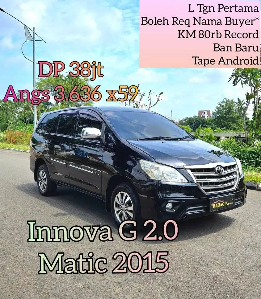 (Low KM) Innova G 2015 Matic Bensin 2.0 AT Metik Hitam Barong V E 2014