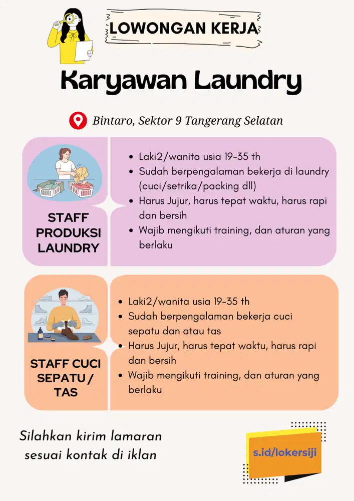 Lowongan kerja, staff Laundry Bintaro sektor 9