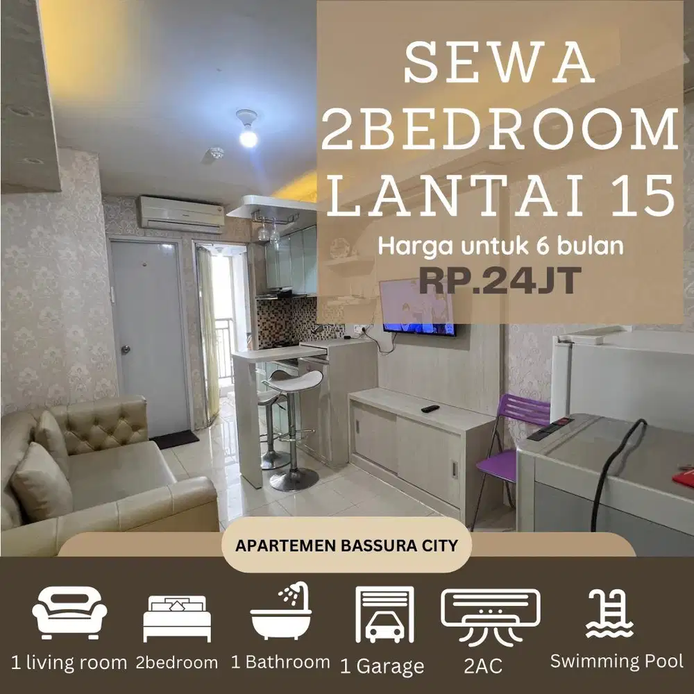sewa 2 kamar full furnis fasilitas terlengkap apartemen bassura city