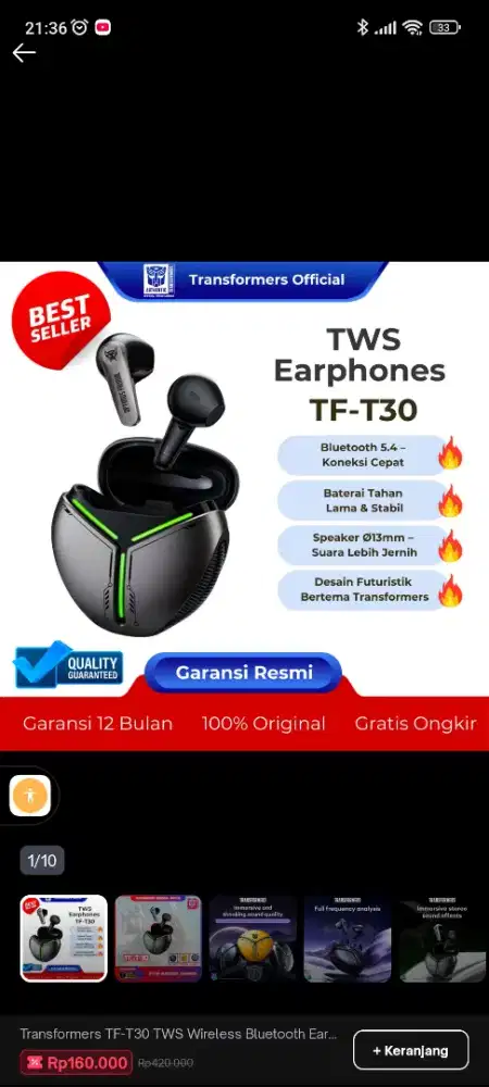 Transformers TWS TF-T30 Earphone Wireless Bluetooth 5.4 Headset Gaming