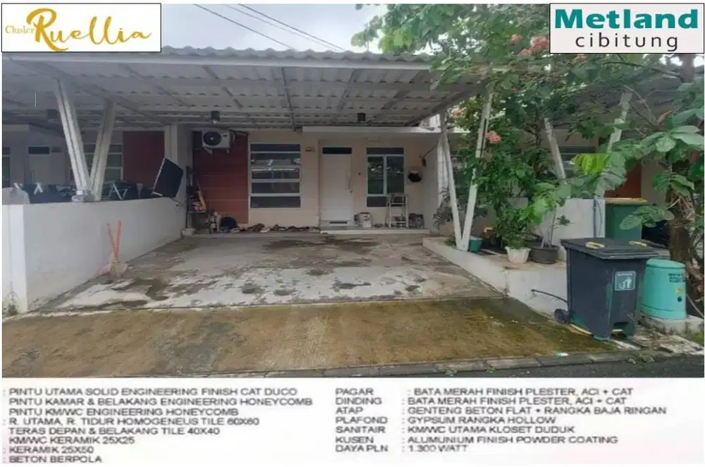 Dijual Rumah Metland Cibitung Cluster Ruellia Dekat stasiun Telagamurn