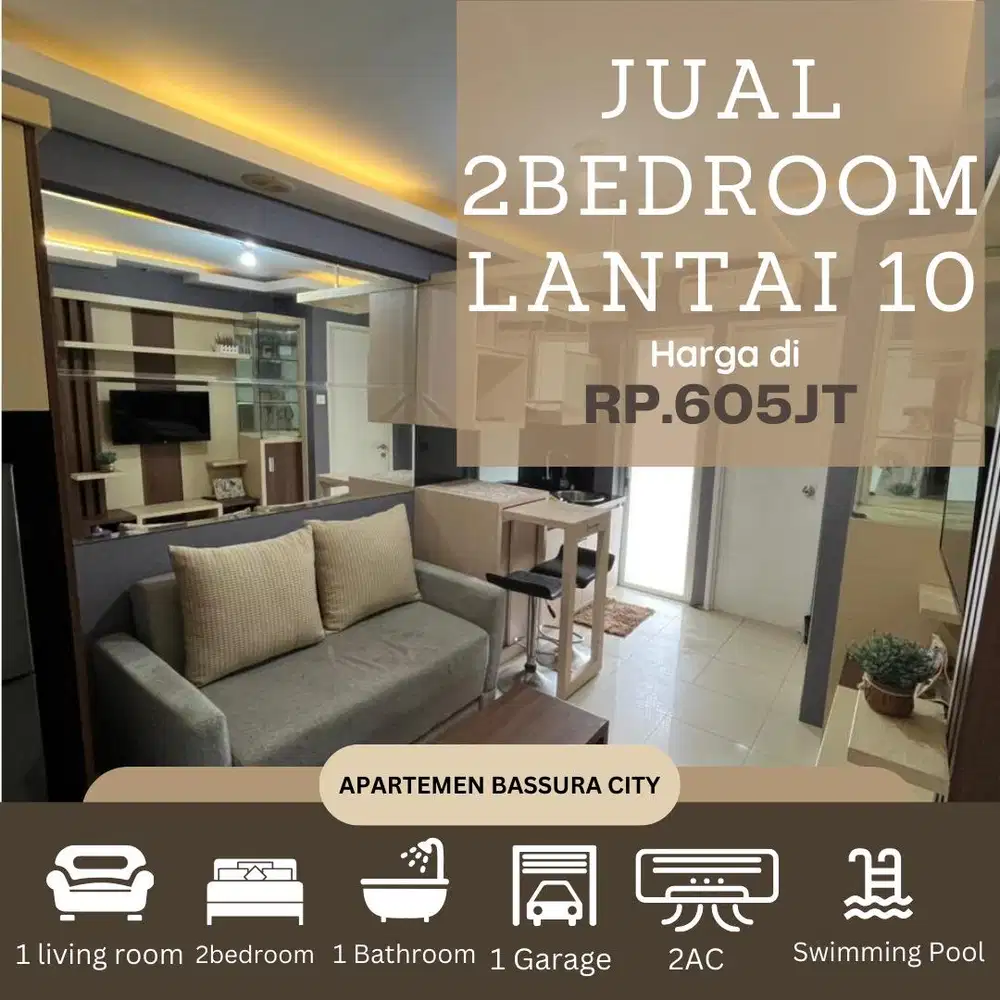 jual 2 kamar full furnis dekat mall lantai 10 apartemen bassura city