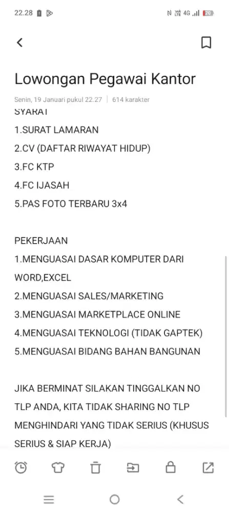 Lowongan Pegawai Kantor