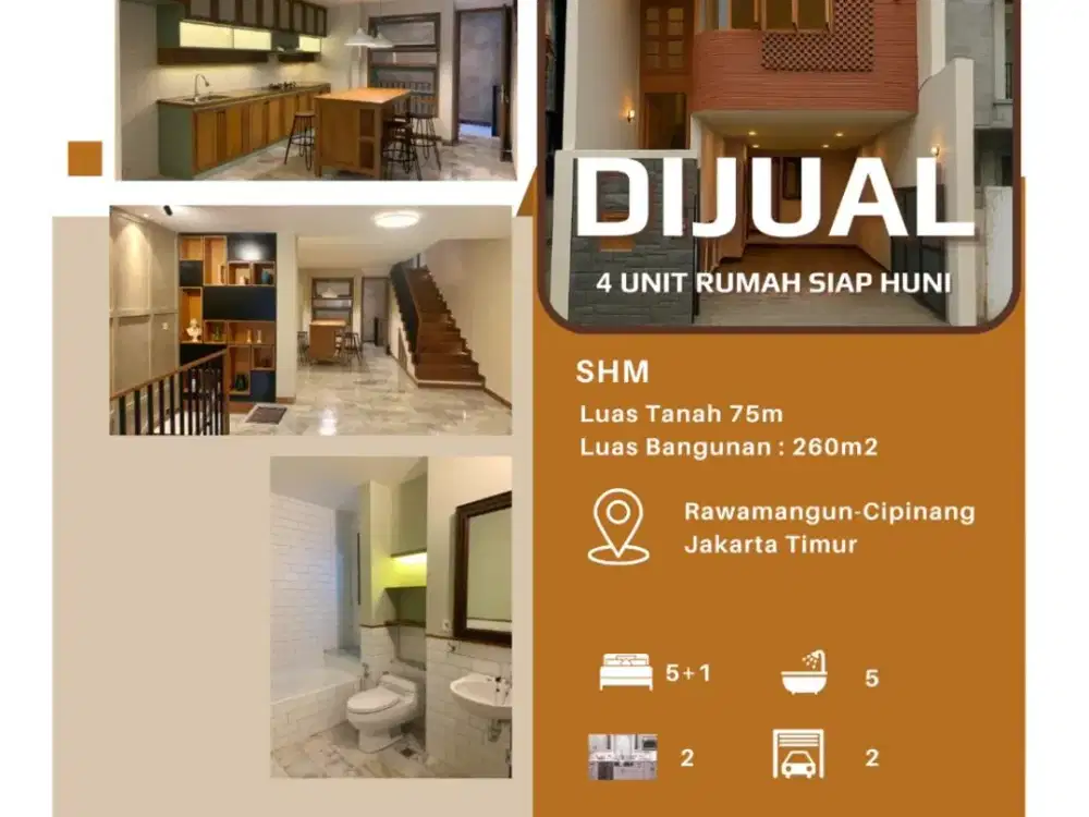 Rumah 3 Lantai Siap Huni di Rawamangun, Jakarta Timur