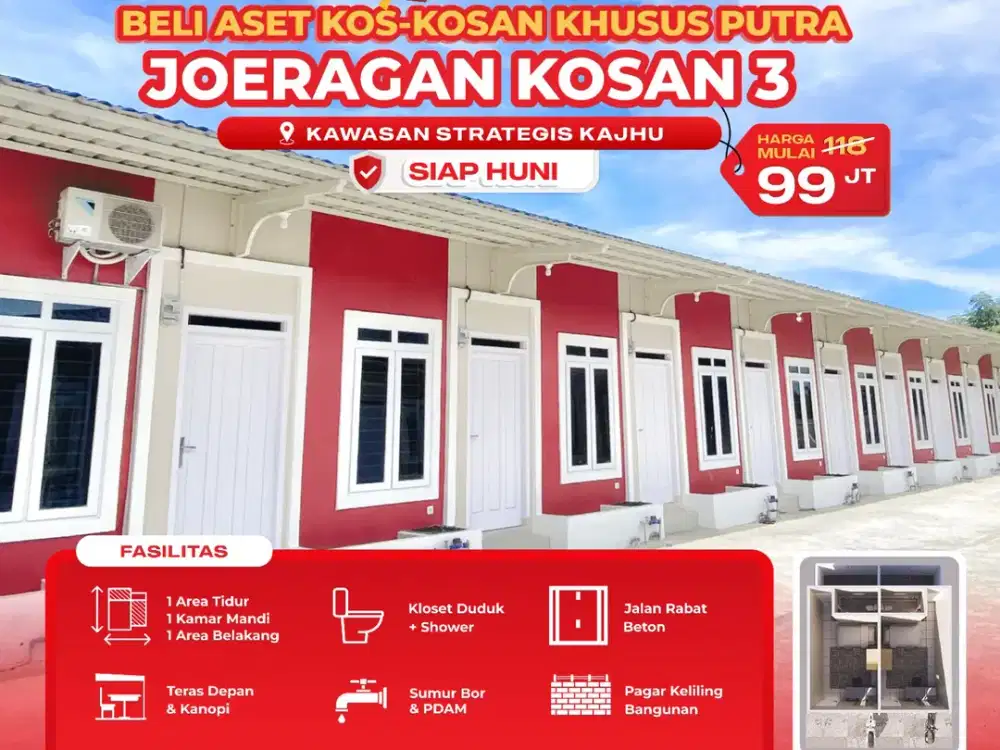 Jual Rumah Kos Putra Mulai 99JT Per Unit Dekat Tol Kajhu Banda Aceh-Cocok Buat Tinggal Pribadi + Investasi Sewa Kosan