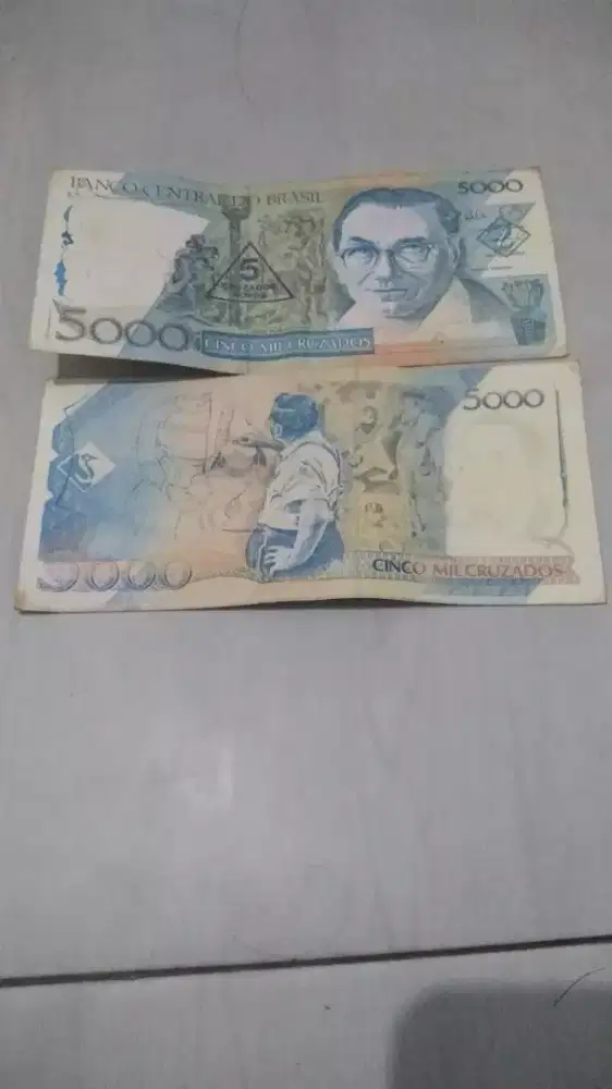 Jual uang kuno brasil 5000 real dan uang kuno indonesia