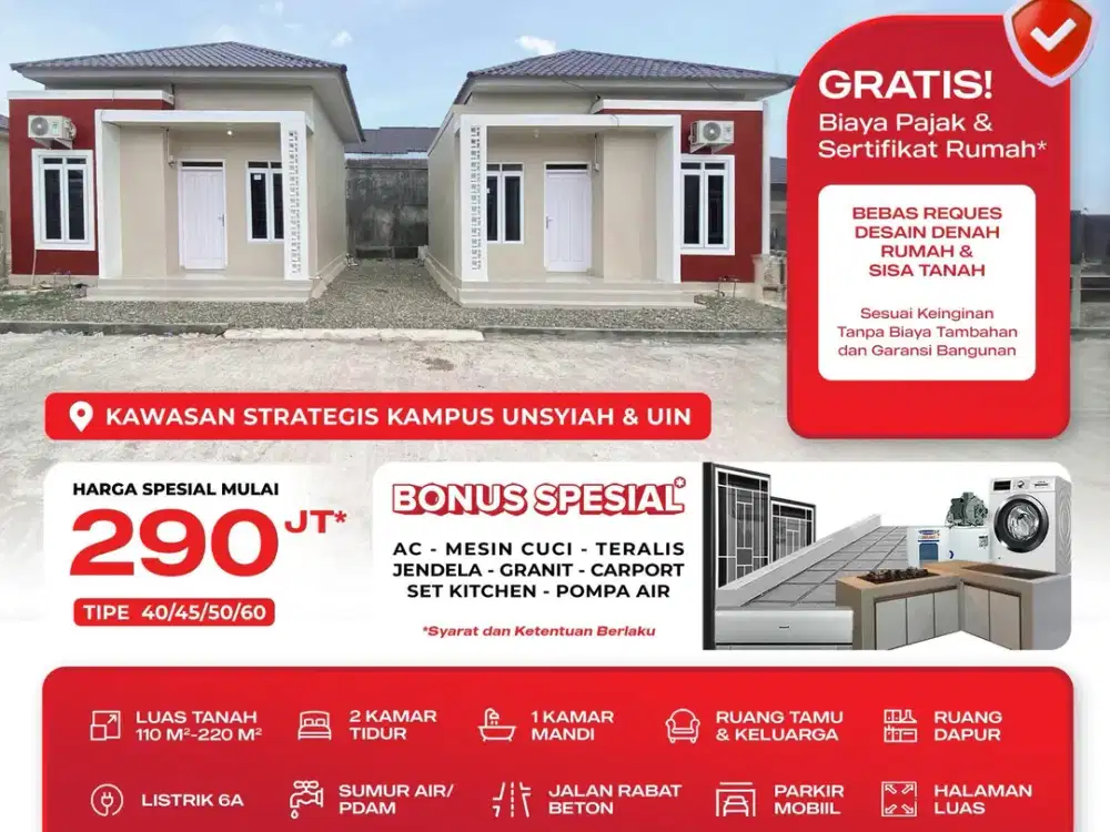 Dijual Rumah Dekat Kampus UIN & Unsyiah Banda Aceh-Bebas Request Desain Denah & Tipe Rumah Sesuai Keinginan