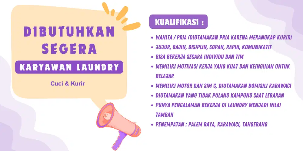 Dibutuhkan Karyawan Laundry