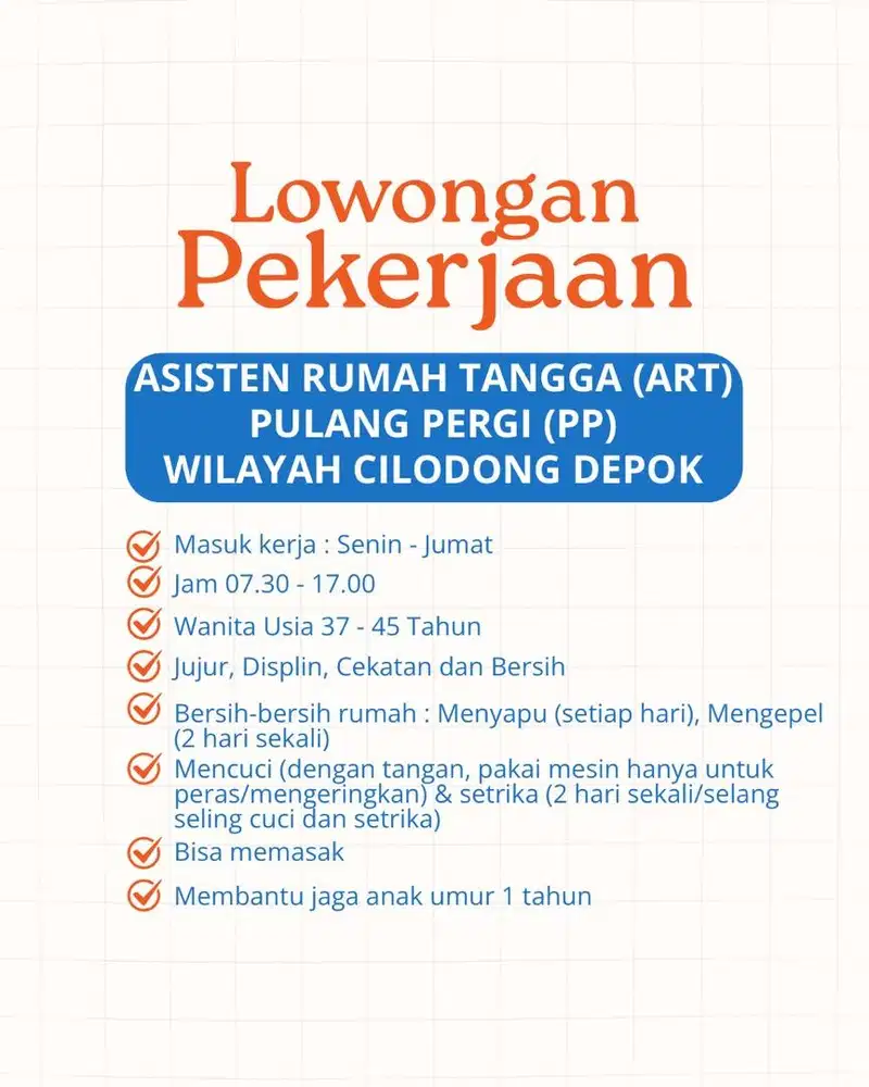 DIBUTUHKAN ART PULANG PERGI (PP)