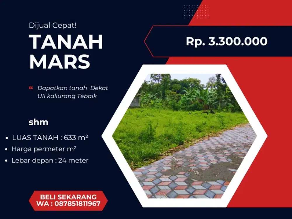 Tanah Jogja Kost Area Kampus UII Kaliurang SHM Pekarangan