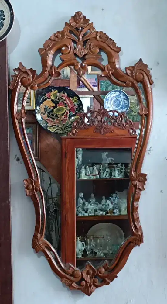 Kaca Mirror kayu jati