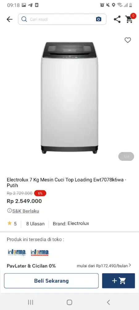 Electrolux mesin cuci toploading 7kg