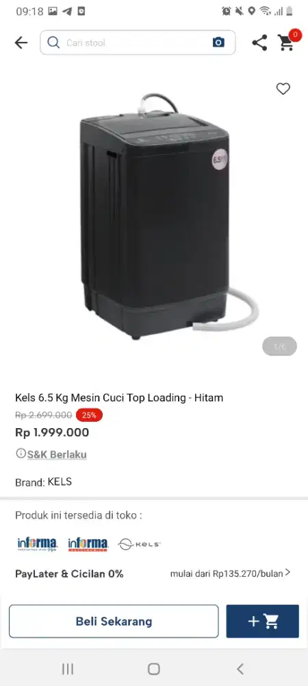 Kels mesin cuci toploading6,5kg