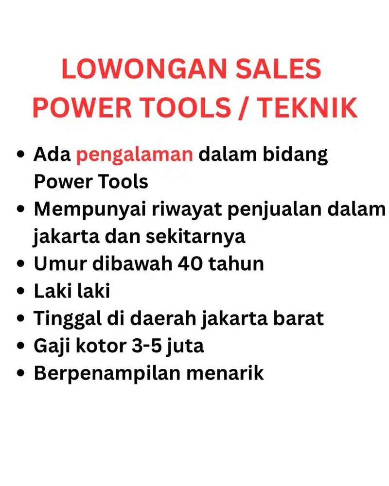 LOWONGAN SALES POWER TOOLS