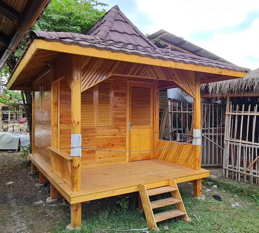 Pondok gazebo Kayu Atap Metallroof