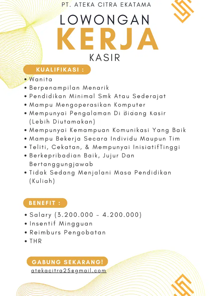 DIBUTUHKAN SEGERA POSISI KASIR