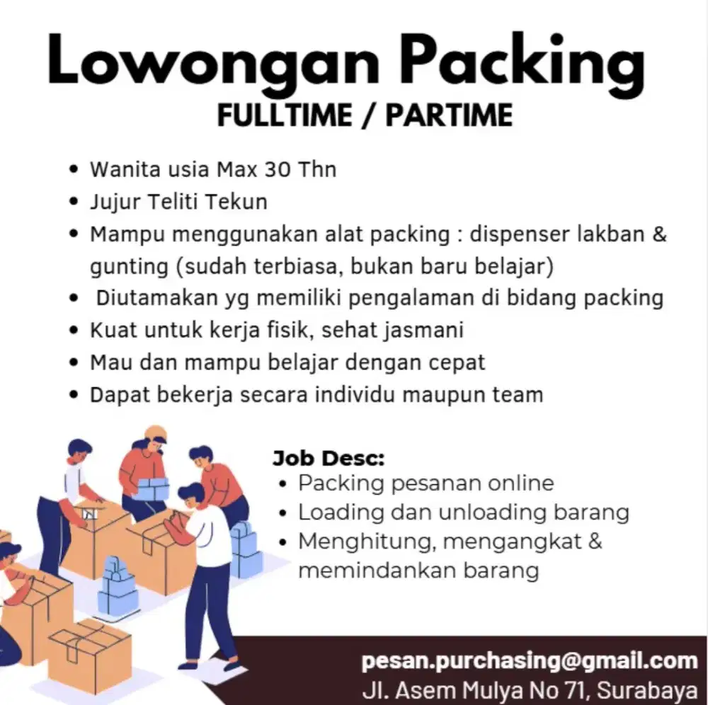Lowongan Packing Online Surabaya Fulltime Partime