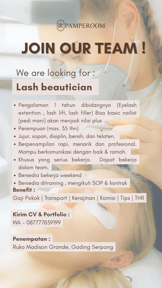 Dicari Nailist dan eyelash beautician