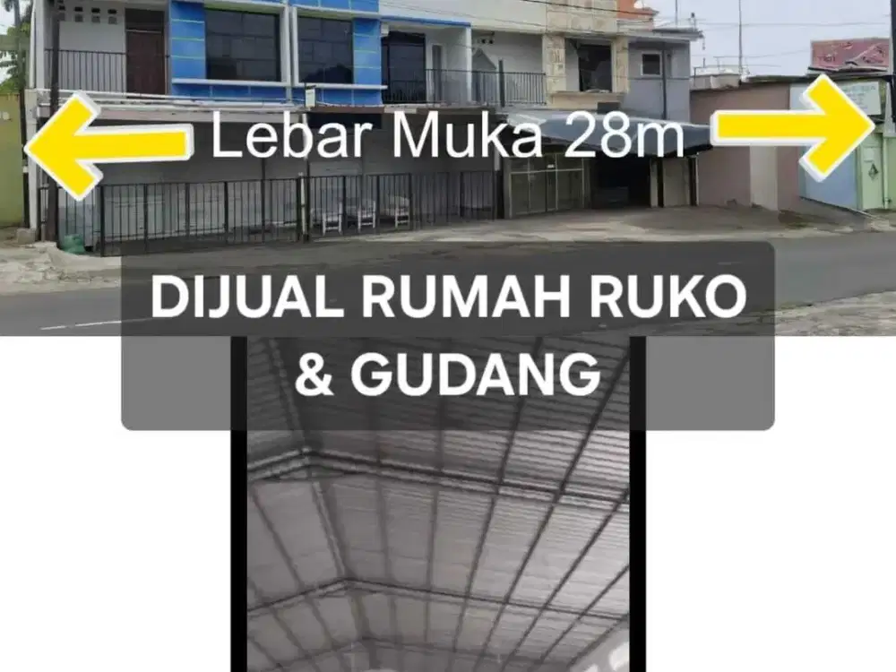 Jual 2 rumah usaha  pinggir jalan muka 27 melebar parkir