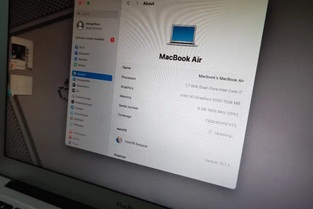 Macbook Air 13 2013 Core i7
Spesifikasi
Ram 8gb
Internal 128gb