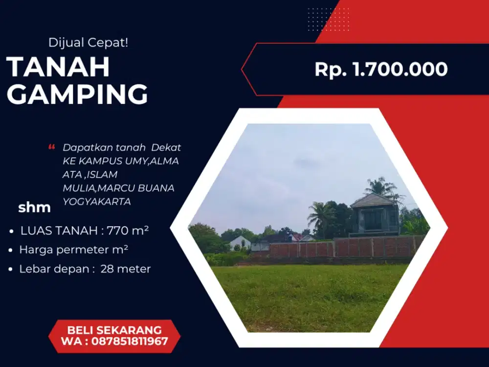 Tanah SHM Pekarangan Area Gamping Siap Balik Nama