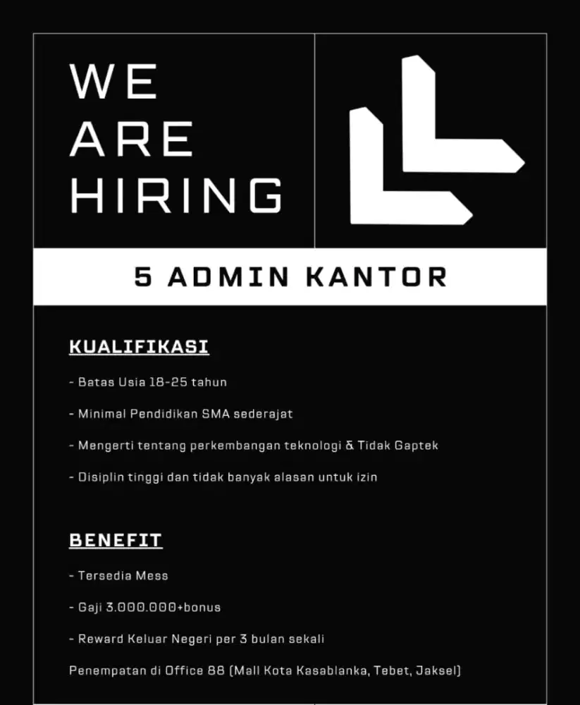 Dicari cepat 5 staff