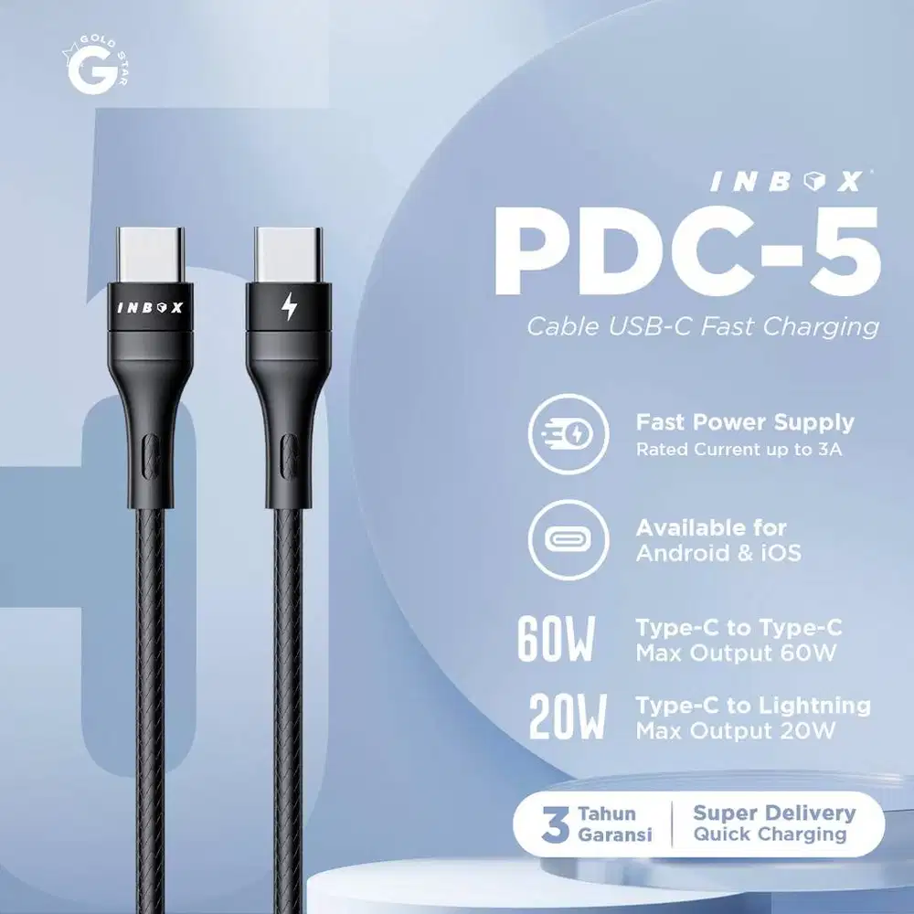 KABEL IPHONE & ANDROID INBOX PDC-5 PD 20W & 60W FAST CHARGING