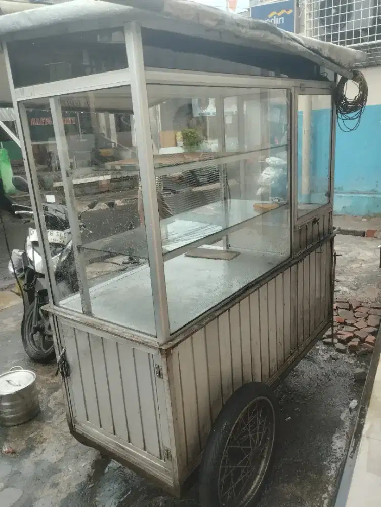 Gerobak etalase Alumunium nasi Uduk Pecel Dorong