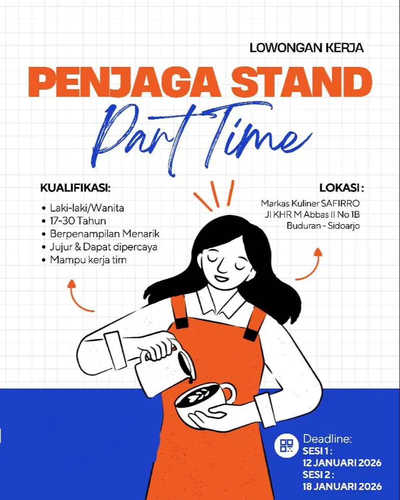 LOWONGAN KERJA PART TIME DI MARKAS KULINER SAFFIRO- SIDOARJO