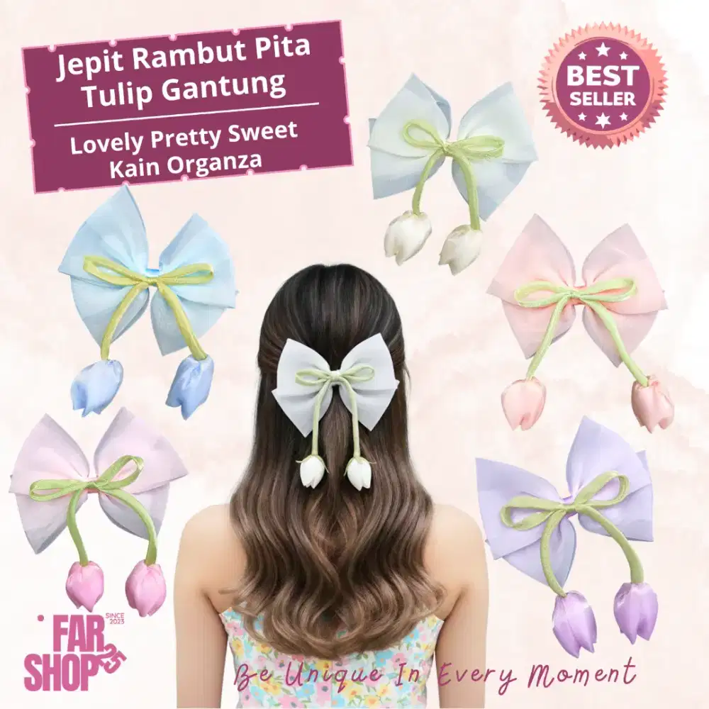 Jepit Rambut Wanita Pita Organza Tulip Gantung Murah Cantik Aesthetic