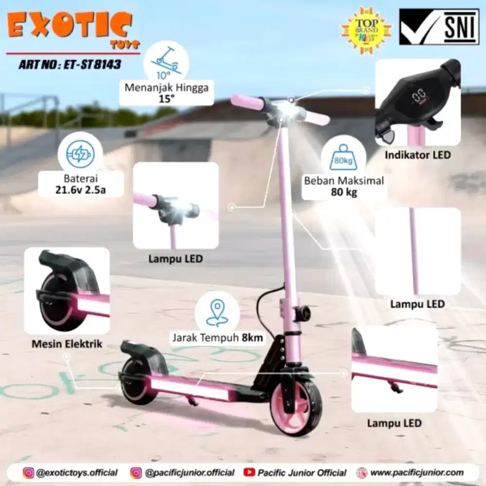 Scooter Elektric Exotic jarak tempuh 8km, bsa naik bb 80kg,