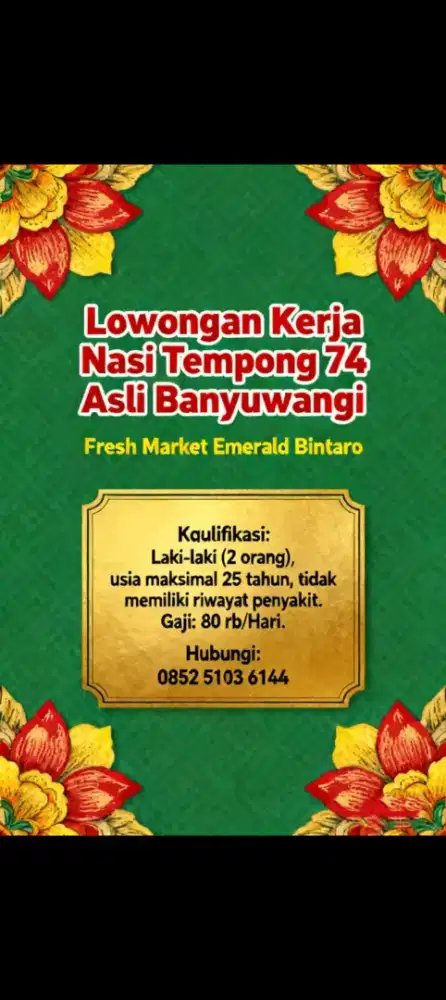 LOKER DI NASI TEMPONG 74 FRESH MARKET EMERALD BINTARO