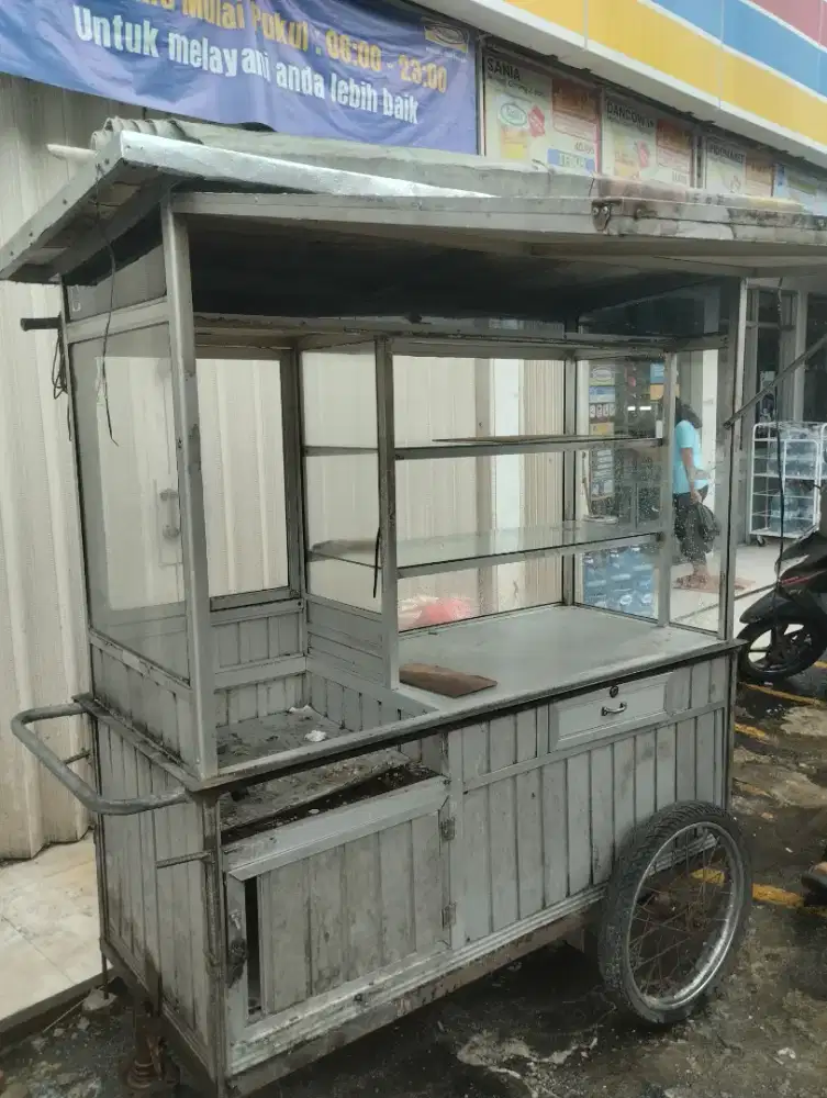 Gerobak etalase alumunium nasi uduk pecel ayam dorong