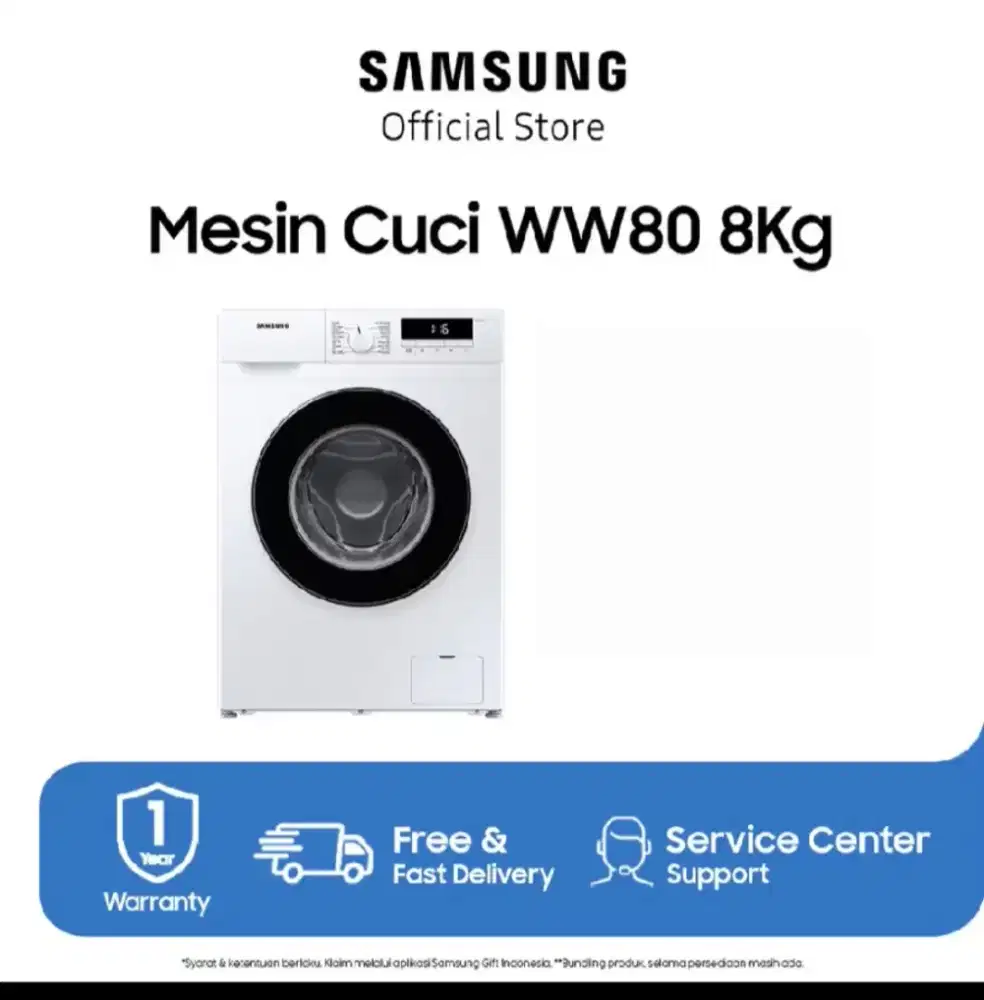 SAMSUNG Mesin Cuci Front Loading 8 Kg WW80T3040BW/SE