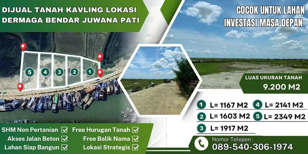 Di jual Tanah Kapling Di lokasi Dermaga Bendar Juwana Pati