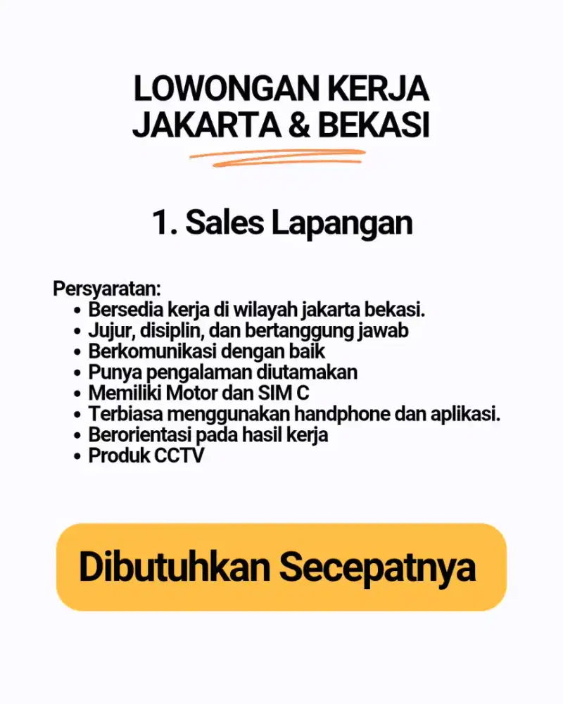 Sales Lapangan - Butuh Cepat