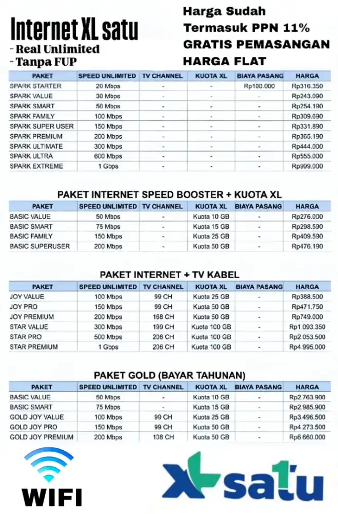 Promo Internet WIFI XL1 Gratis biaya pasang