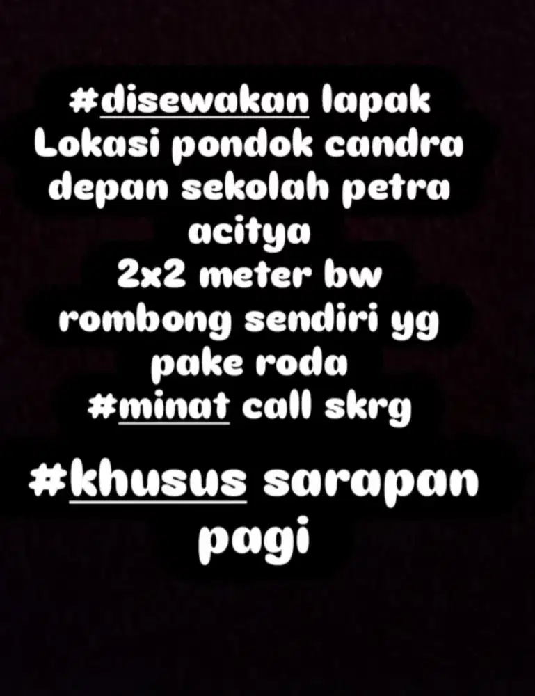 Lapak siap pakai pondok candra call gan