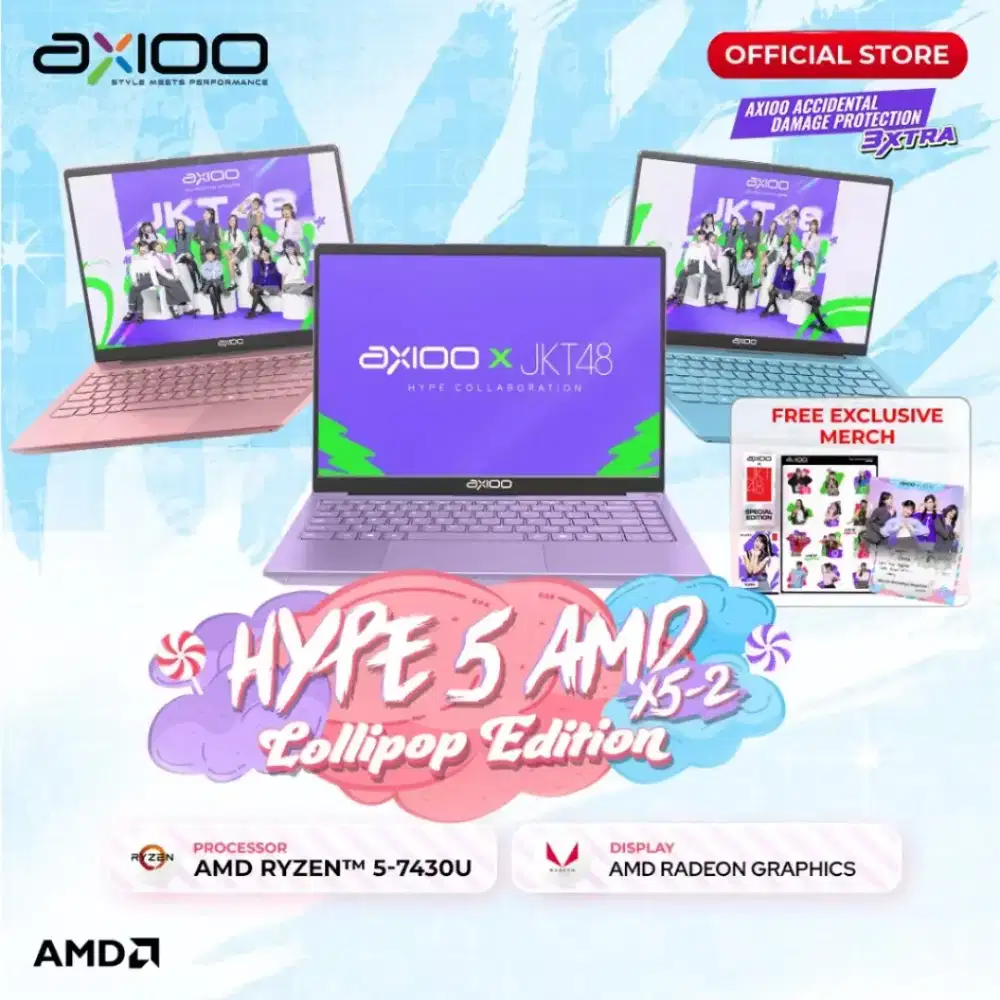 Axioo Hype 5 Amd X5-2 LOLLIPOP AMD Ryzen 5 7430U RAM 8GB 256GB Win 11