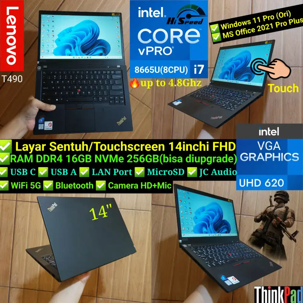 Intel Core i7 8665U 8 CPU RAM 16GB NVMe 256GB Laptop Thinkpad T490