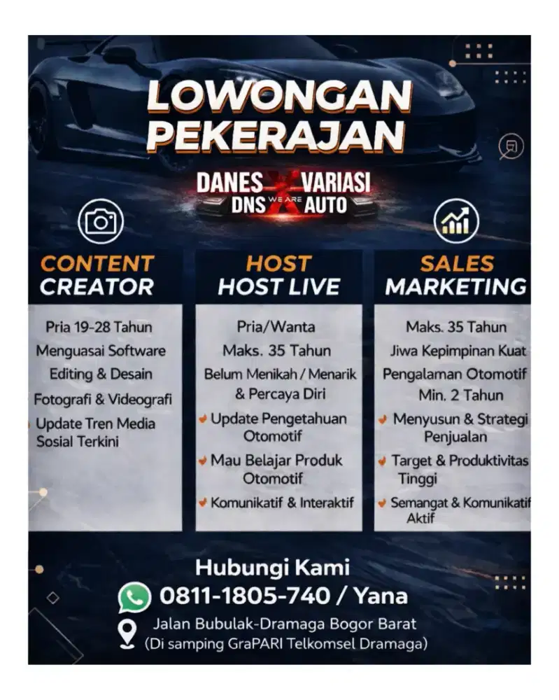 LOKER [Content Creator / Sales Marketing / Host Live]