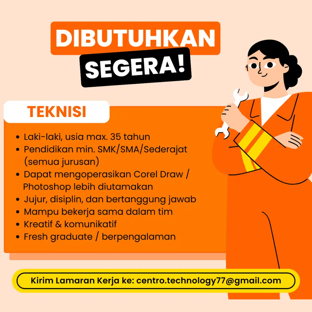 DIBUTUHKAN SEGERA – TEKNISI MESIN SABLON & CUTTING STICKER