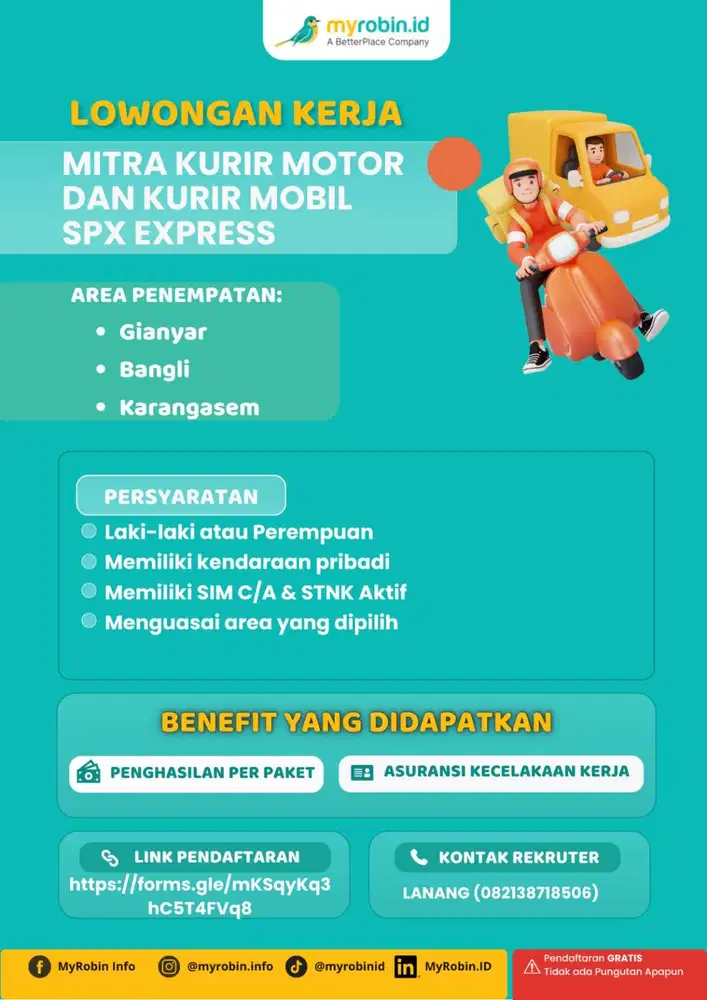 Lowongan Pekerjaan Kurir Motor dan Mobil SPX Express untuk Area Bali