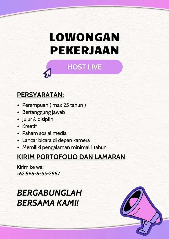 Dicari Host Live berpengalaman