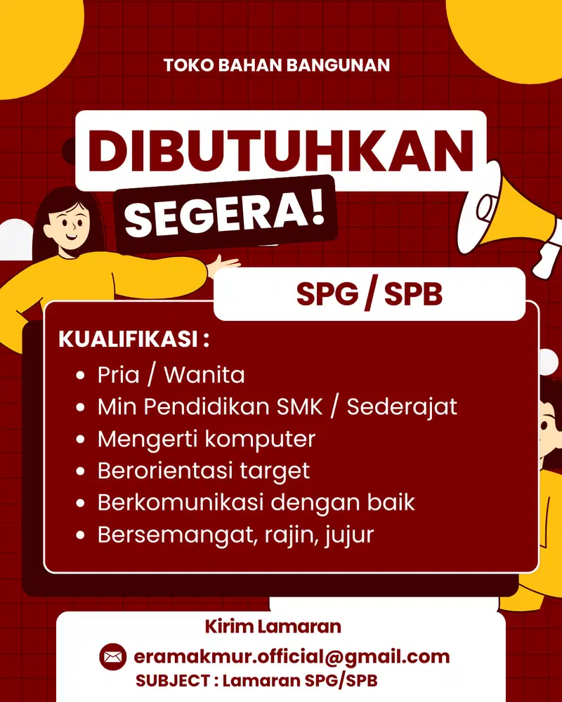 Lowongan sales marketing SPG toko bahan bangunan bekasi