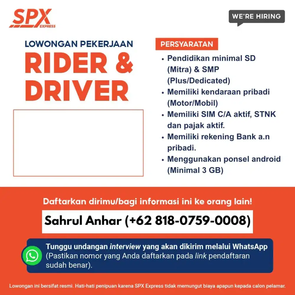 Dibutuhkan Rider Dan Driver SPX Express