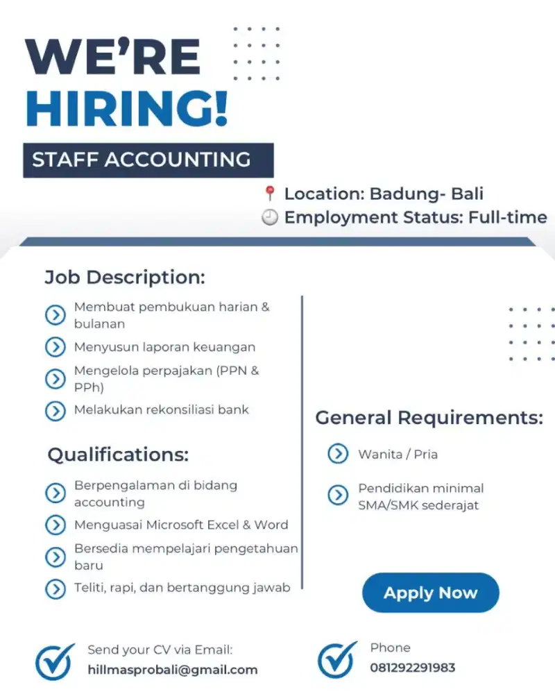 DIBUTUHKAN SEGERA ACCOUNTING