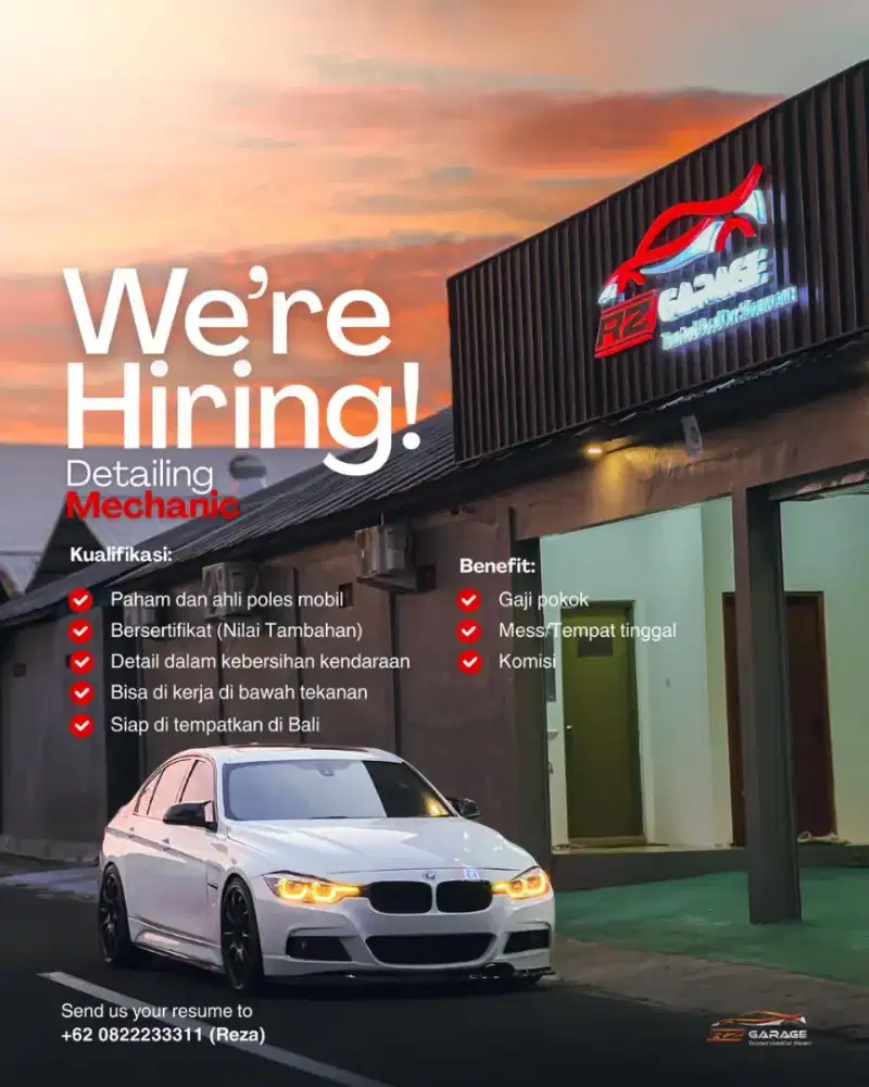 Lowongan Untuk Cabang Bali Tukang Teknisi Poles & Helper Salon Mobil