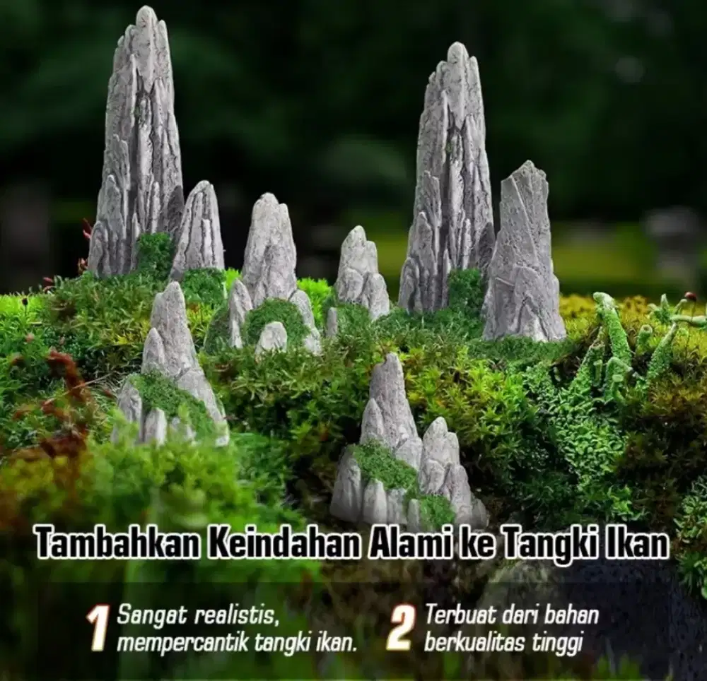 Hiasan Aquarium Batu Tebing Gunung Artificial Moss