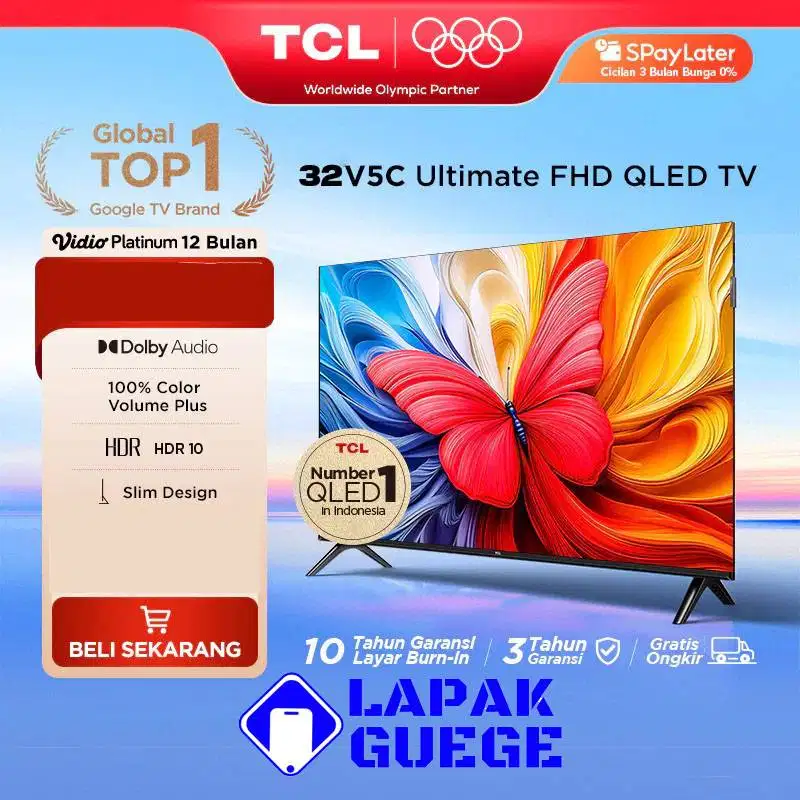 QLED Google TV TCL 32V5C FHD digital smart Youtube netflix Bluetooth